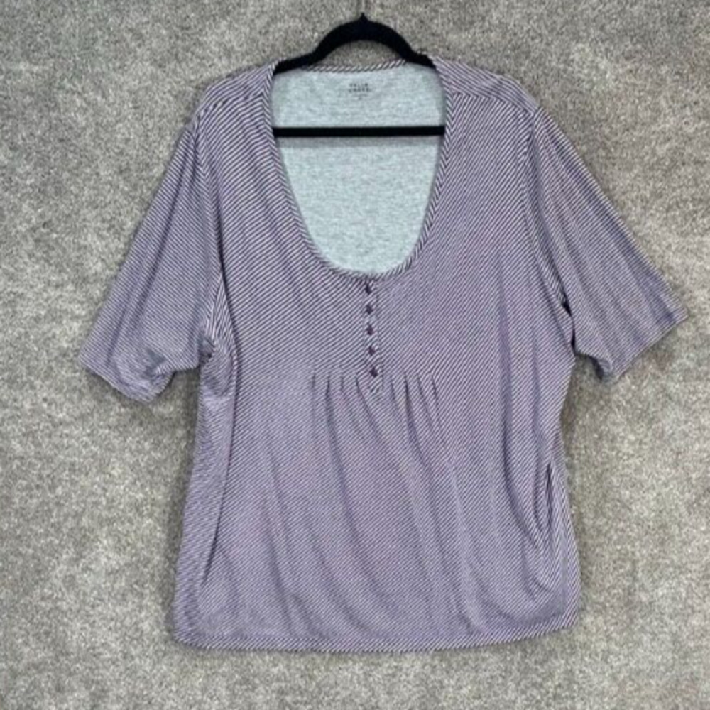 Falls Creek Top Womens 4X‎ Gray Purple Stripe Short Sleeve Modal Blend Blouse